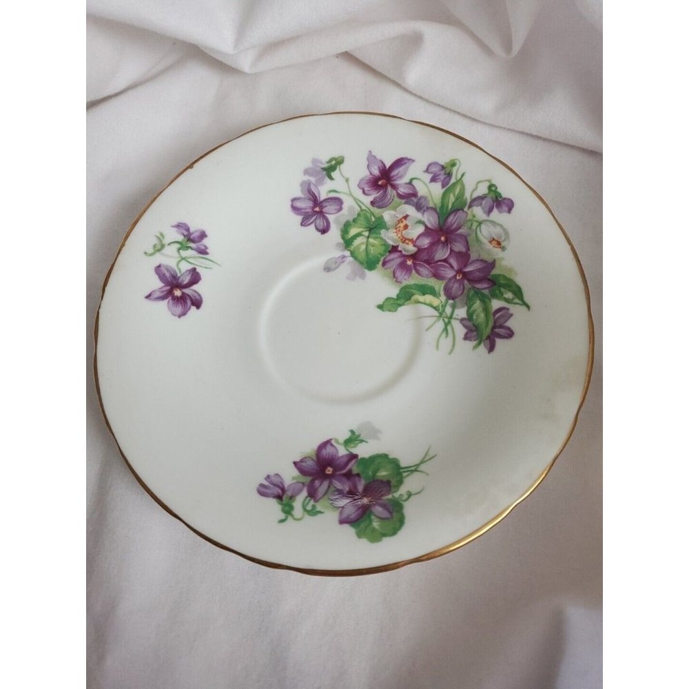 Royal Sutherland Saucer Bone China England Purple Violets Gold Trim Replacement